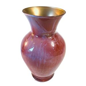 Vintage Spatter Glass Pink and Gold 9” Vase No Chips etc